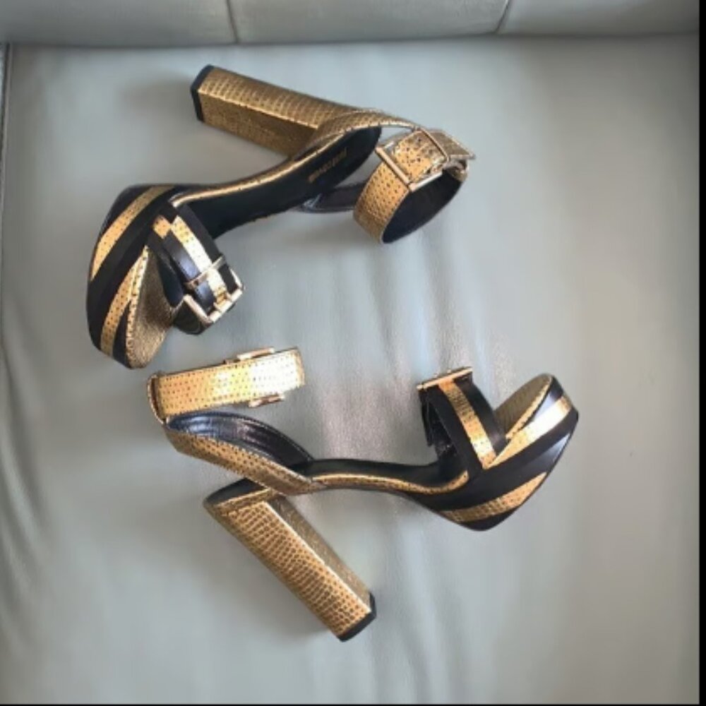 Just Cavalli NWT Gold/Black Metallic Striped Sandal Platforms